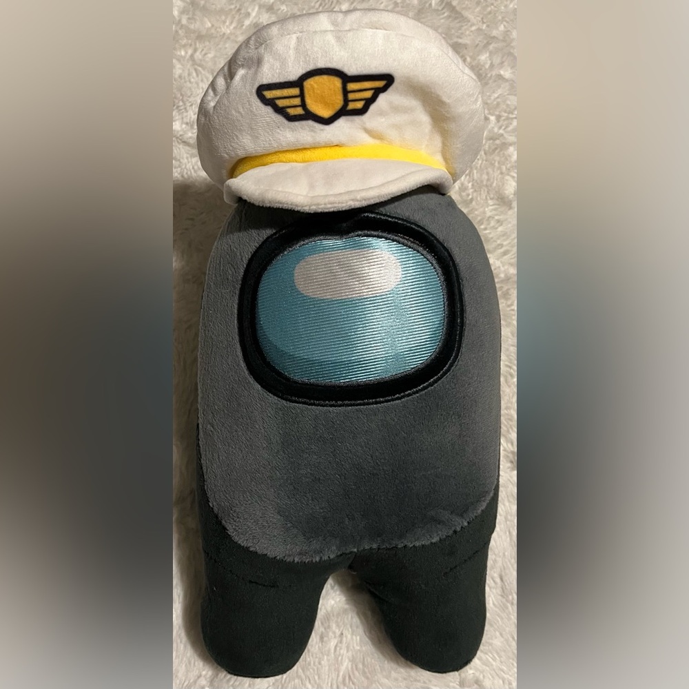 Among Us by Toikido YuMe Premium Plush Black GREY with Captain/Pilot Hat 12"NEW